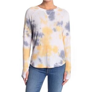 Sweet Romeo Storm Tie Dye SMALL NEW Waffle Knit Thermal Top Thumb Holes Raglan
